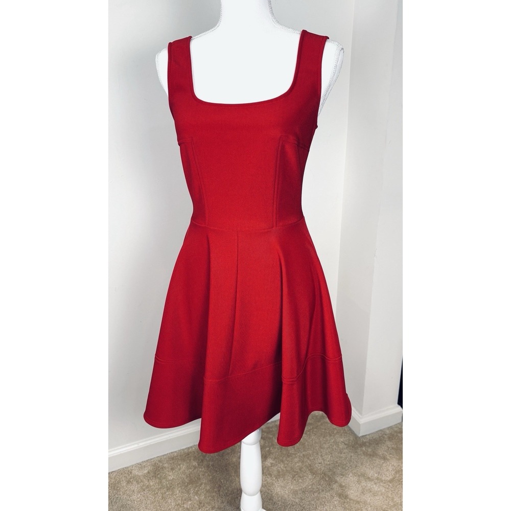 Lulus Home Before Daylight Red Square Neck Sleeveless Skater Dress Medium